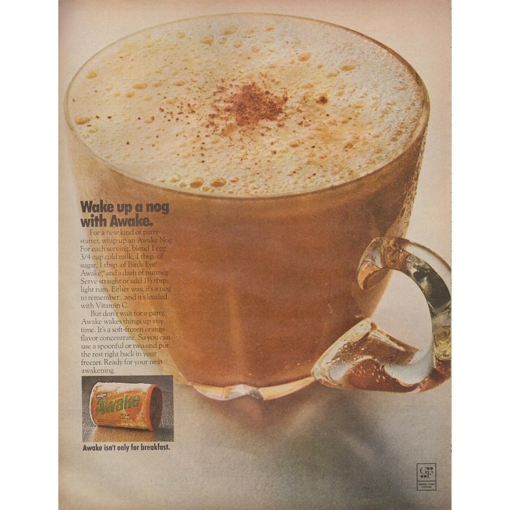 Birds Eye Awake Wake Up a Nog Vintage Food Advertising Magazine Print Ad 1970